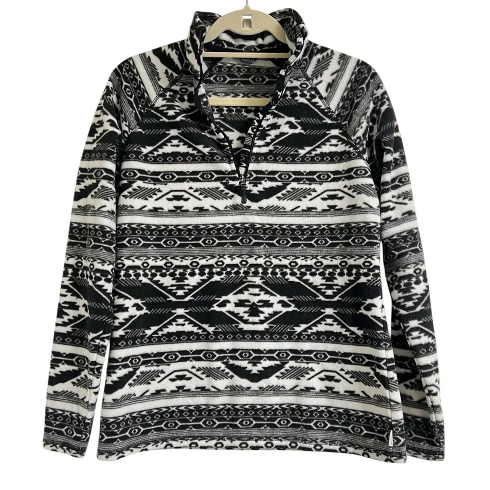 Eddie Bauer Black & White Quarter Zip Pullover Women's Fleece Sweater, Small - Picture 2 of 11